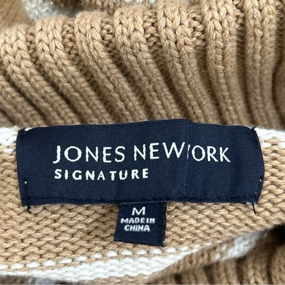 NWT Jones New York Turtleneck Women’s Medium Tan Gold Stripped Cuffed Sleeve - Picture 7 of 11